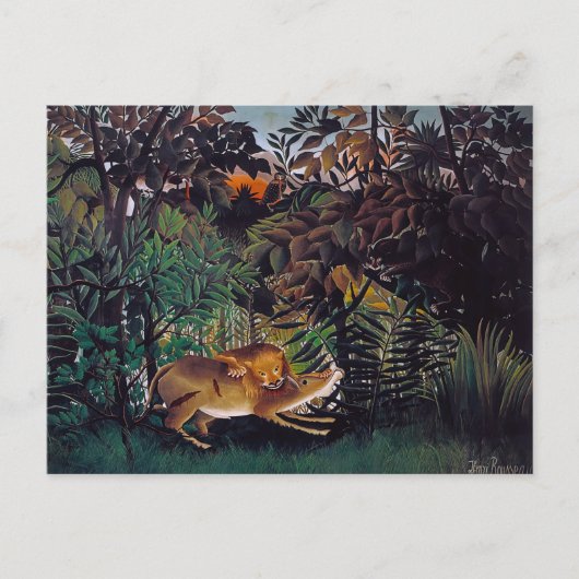 Henri Rousseau - De hongerige leeuw Briefkaart (Voorkant)