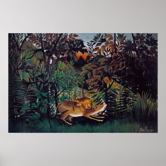 Henri Rousseau - De hongerige leeuw Poster (Voorkant)