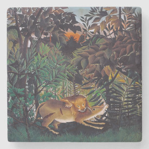 Henri Rousseau - De hongerige leeuw Stenen Onderzetter