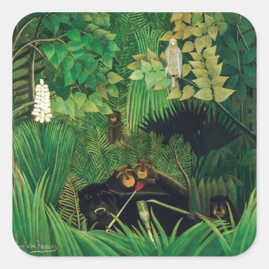 Henri Rousseau - De Merry Jesters Vierkante Sticker (Voorkant)