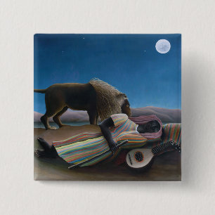 Henri Rousseau - De Slapende Zigeunerin Vierkante Button 5,1 Cm
