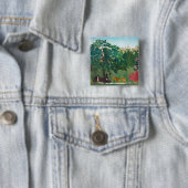 Henri Rousseau - De waterval Vierkante Button 5,1 Cm (In situ)