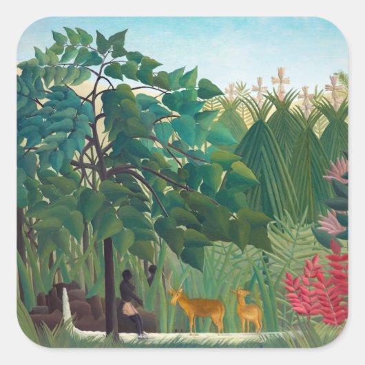 Henri Rousseau - De waterval Vierkante Sticker (Voorkant)