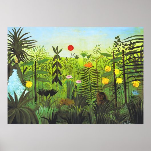Henri Rousseau - Exotisch landschap met leeuw Poster (Voorkant)