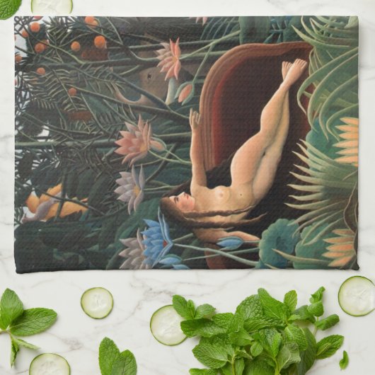 Henri Rousseau Het Droomse Oerwoud Bloeit Naïeve K Theedoek (Gevouwen)