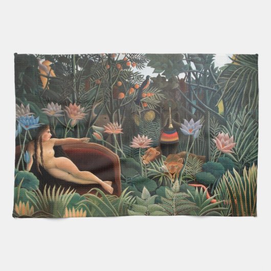Henri Rousseau Het Droomse Oerwoud Bloeit Naïeve K Theedoek (Horizontaal)