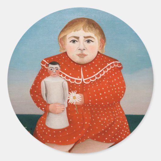 Henri Rousseau - Kind met een Doll Ronde Sticker (Voorkant)
