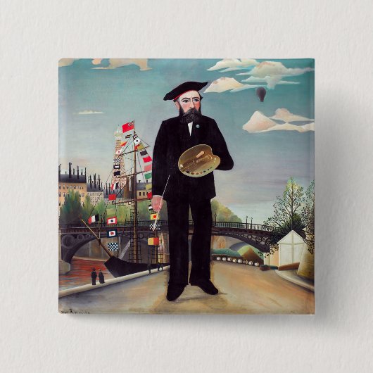 Henri Rousseau - Myself Portrait Landscape Vierkante Button 5,1 Cm (Voorkant)