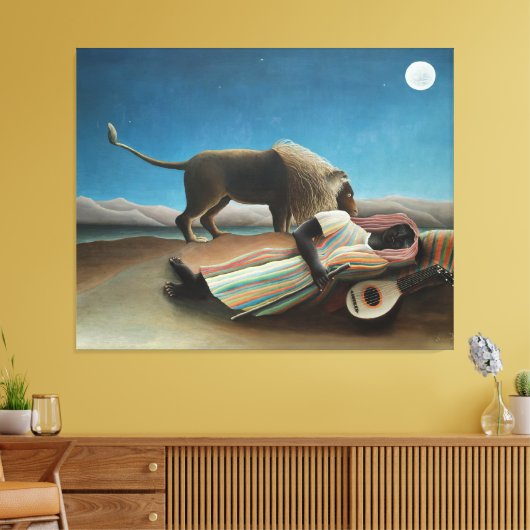 Henri Rousseau slaapt zigeuner leeuw schilderij Canvas Afdruk (Insitu (Woonkamer))