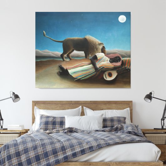 Henri Rousseau slaapt zigeuner leeuw schilderij Canvas Afdruk (Insitu (Slaapkamer))