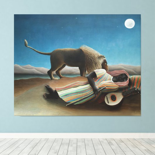 Henri Rousseau slaapt zigeuner leeuw schilderij Canvas Afdruk (Insitu (Houten vloer))