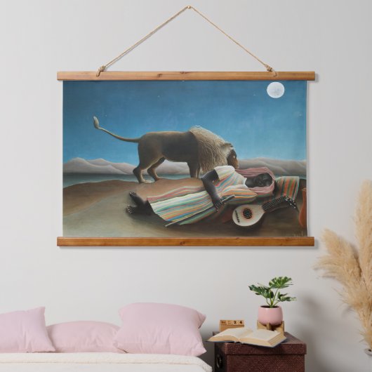 Henri Rousseau slaapt zigeuner leeuw schilderij Hangend Wandkleed (Slaapkamer)