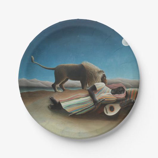 Henri Rousseau slaapt zigeuner leeuw schilderij Papieren Bordje (Voorkant)