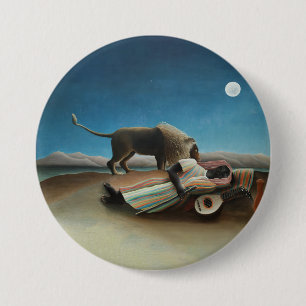 Henri Rousseau slaapt zigeuner leeuw schilderij Ronde Button 7,6 Cm