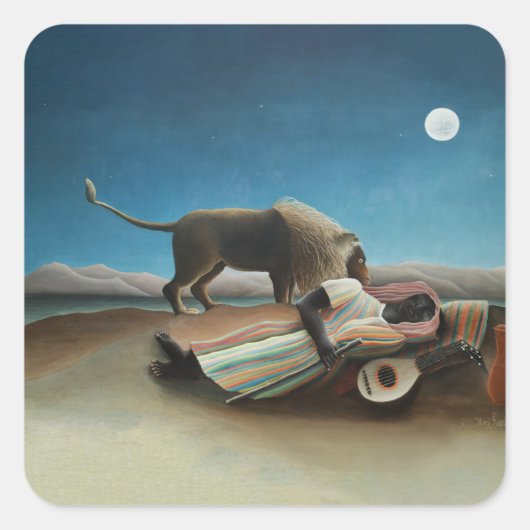 Henri Rousseau slaapt zigeuner leeuw schilderij Vierkante Sticker (Voorkant)