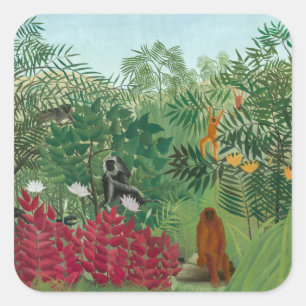Henri Rousseau - Tropisch bos met apen Vierkante Sticker