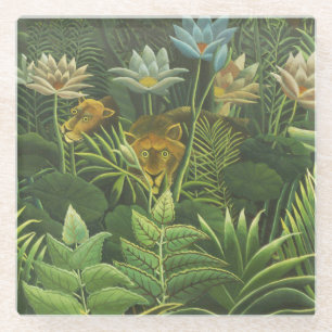 Henri Rousseau Tropische Jungle Leeuw Vintage Prin Glazen Onderzetter