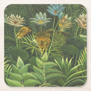 Henri Rousseau Tropische Jungle Leeuw Vintage Prin Kartonnen Onderzetters