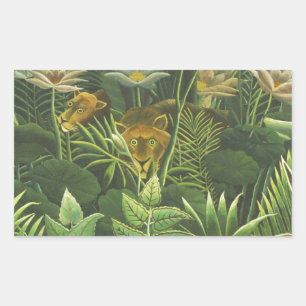 Henri Rousseau Tropische Jungle Leeuw Vintage Prin Rechthoekige Sticker