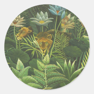 Henri Rousseau Tropische Jungle Leeuw Vintage Prin Ronde Sticker