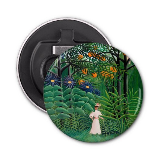 Henri Rousseau - Vrouw aan het wandelen in een exo Button Flesopener (Voorkant)
