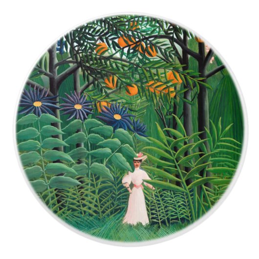 Henri Rousseau - Vrouw aan het wandelen in een exo Keramische Knop (Voorkant)