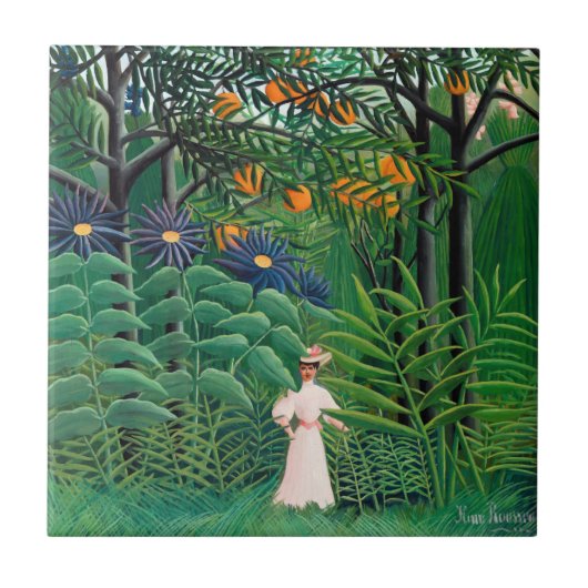 Henri Rousseau - Vrouw aan het wandelen in een exo Tegeltje (Voorkant)