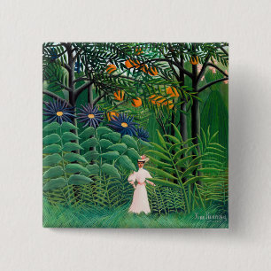 Henri Rousseau - Vrouw aan het wandelen in een exo Vierkante Button 5,1 Cm