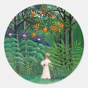 Henri Rousseau - Vrouw die wandelt in een exotisch Ronde Sticker