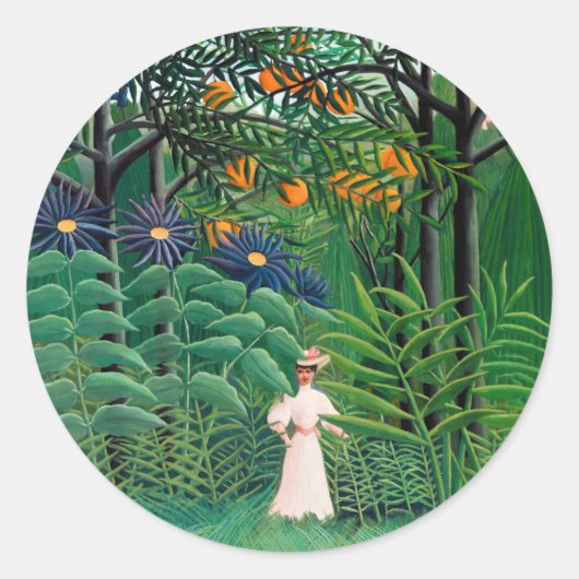Henri Rousseau - Vrouw die wandelt in een exotisch Ronde Sticker (Voorkant)
