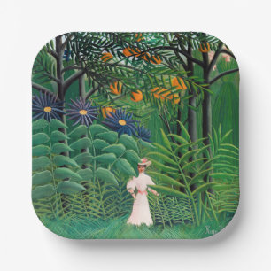 Henri Rousseau - Vrouw wandelt in een exotisch bos Papieren Bordje