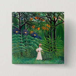 Henri Rousseau - Vrouw wandelt in een exotisch bos Vierkante Button 5,1 Cm