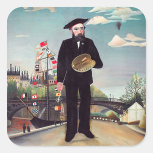 Henri Rousseau - Zelf Portret-Landschap Vierkante Sticker