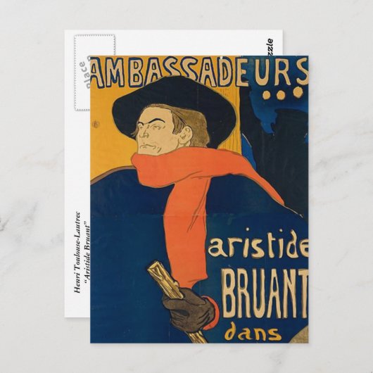 Henri Toulouse Lautrec - Aristide Bruant Briefkaart (Voorkant / Achterkant)