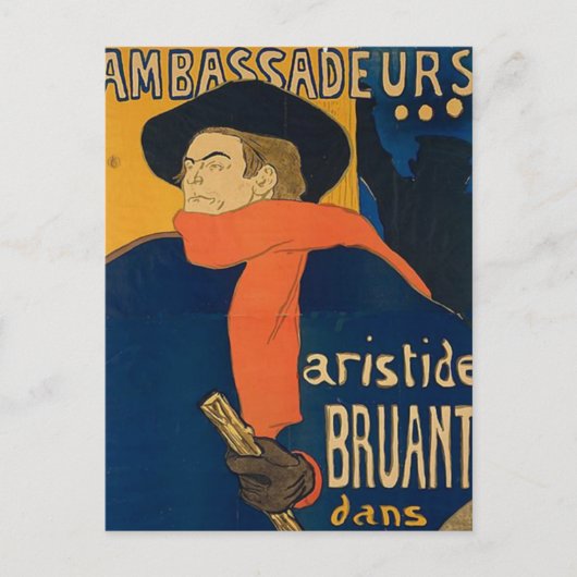 Henri Toulouse Lautrec - Aristide Bruant Briefkaart (Voorkant)