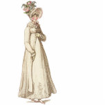 Henrietta Fotobeeldje Ornament<br><div class="desc">Een prachtig Georgisch mode bord, een roos, en een kersub lijst, gelegd op een scriptpagina uit een boek van Jane Austen, geschreven door Jane Austen zelf. © Julie McIver/Wickently Lovely</div>
