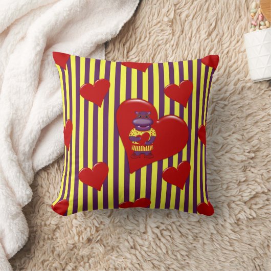 Henrietta Hippo Sierkussen-Paars-gele stripes Kussen (Deken)