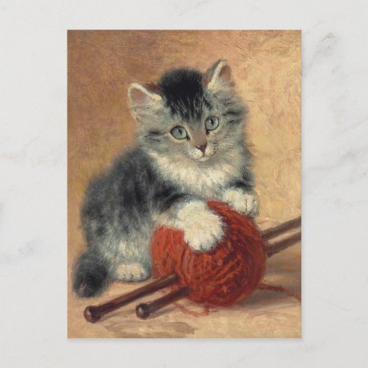 Henriëtte Ronner-Knip A kitten met een wolbal Briefkaart (Voorkant)