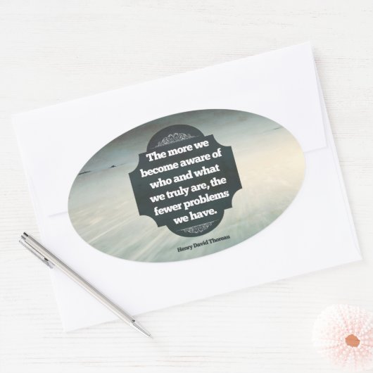 Henry David Thoreau Inspirerend quote "Aware" Ovale Sticker (Envelop)