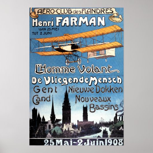 Henry Farman vliegt met het Poster van de Flying M (Voorkant)