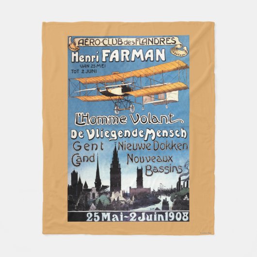 Henry Farman vliegt met het Poster van de Flying M Fleece Deken (Voorkant)