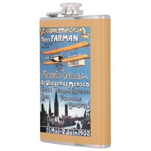 Henry Farman vliegt met het Poster van de Flying M Heupfles (Links)