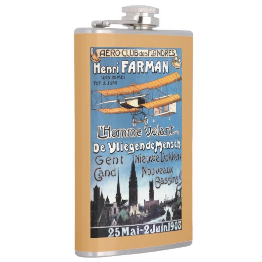 Henry Farman vliegt met het Poster van de Flying M Heupfles (Rechts)