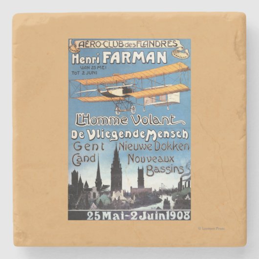 Henry Farman vliegt met het Poster van de Flying M Stenen Onderzetter (Voorkant)
