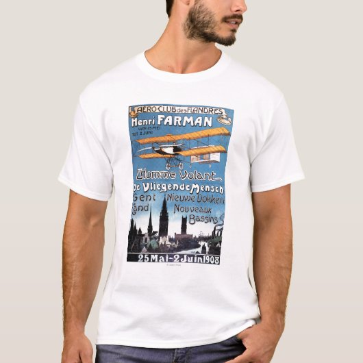 Henry Farman vliegt met het Poster van de Flying M T-shirt (Voorkant)