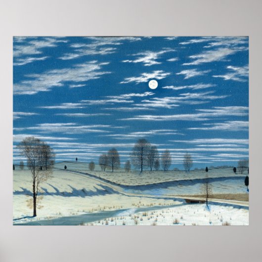 Henry Farrer Winter Scene in Moonlight Poster (Voorkant)
