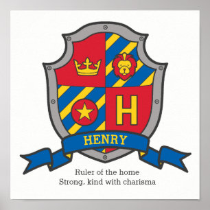 Henry jongens met naam heraldry shield poster