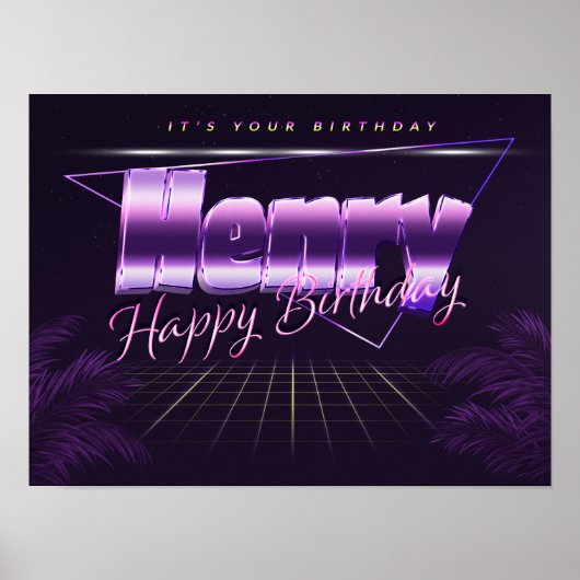 Henry Name Vorname lila retro Poster Geburtstag (Voorkant)