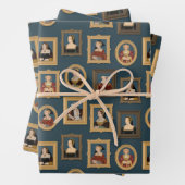 Henry VIII Zes vrouwen Portretten in Lijsten Blauw Inpakpapier Vel (In situ)