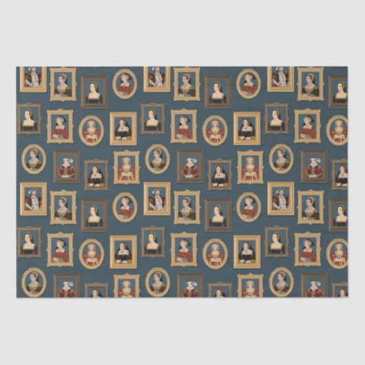 Henry VIII Zes vrouwen Portretten in Lijsten Blauw Tissuepapier (Voorkant)
